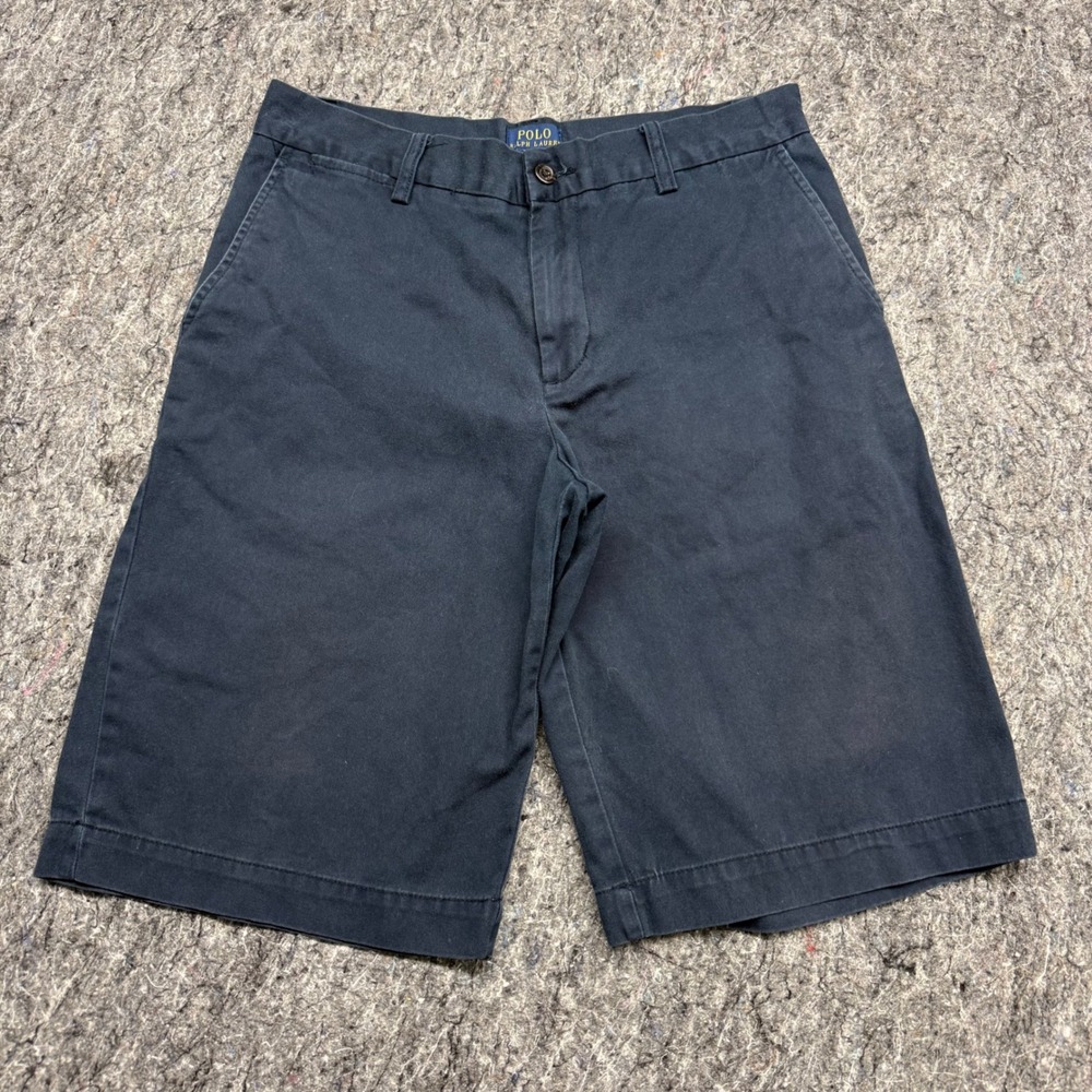 Polo Ralph Lauren Mens Navy Blue Chino Shorts Size 18 Cotton Twill Flat Front